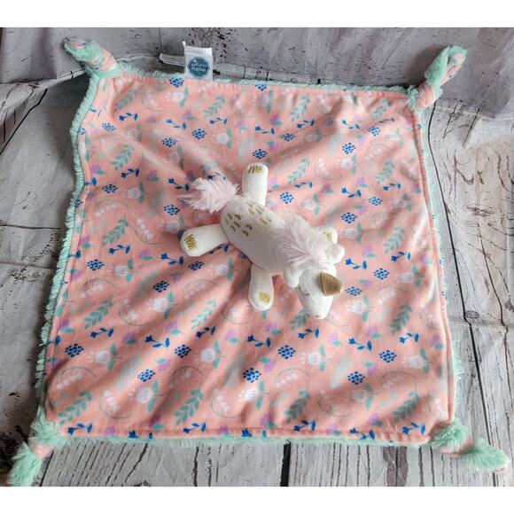 Mary Meyer Unicorn Security Blanket Baby Lovey Floral Pink Green Twilight - Picture 1 of 7